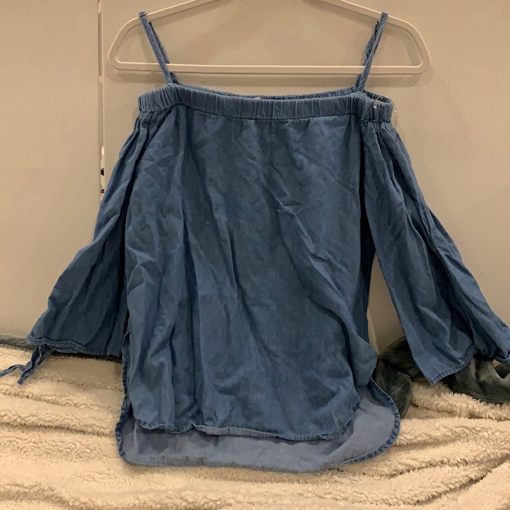 Blue Bare Shoulder Indie Shirt